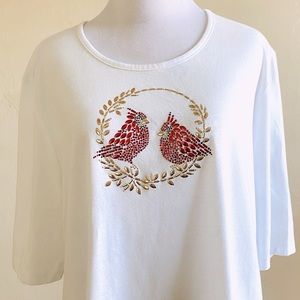 Coral Bay White Top Cardinals PXL Tee Red Nature Embellished Blouse